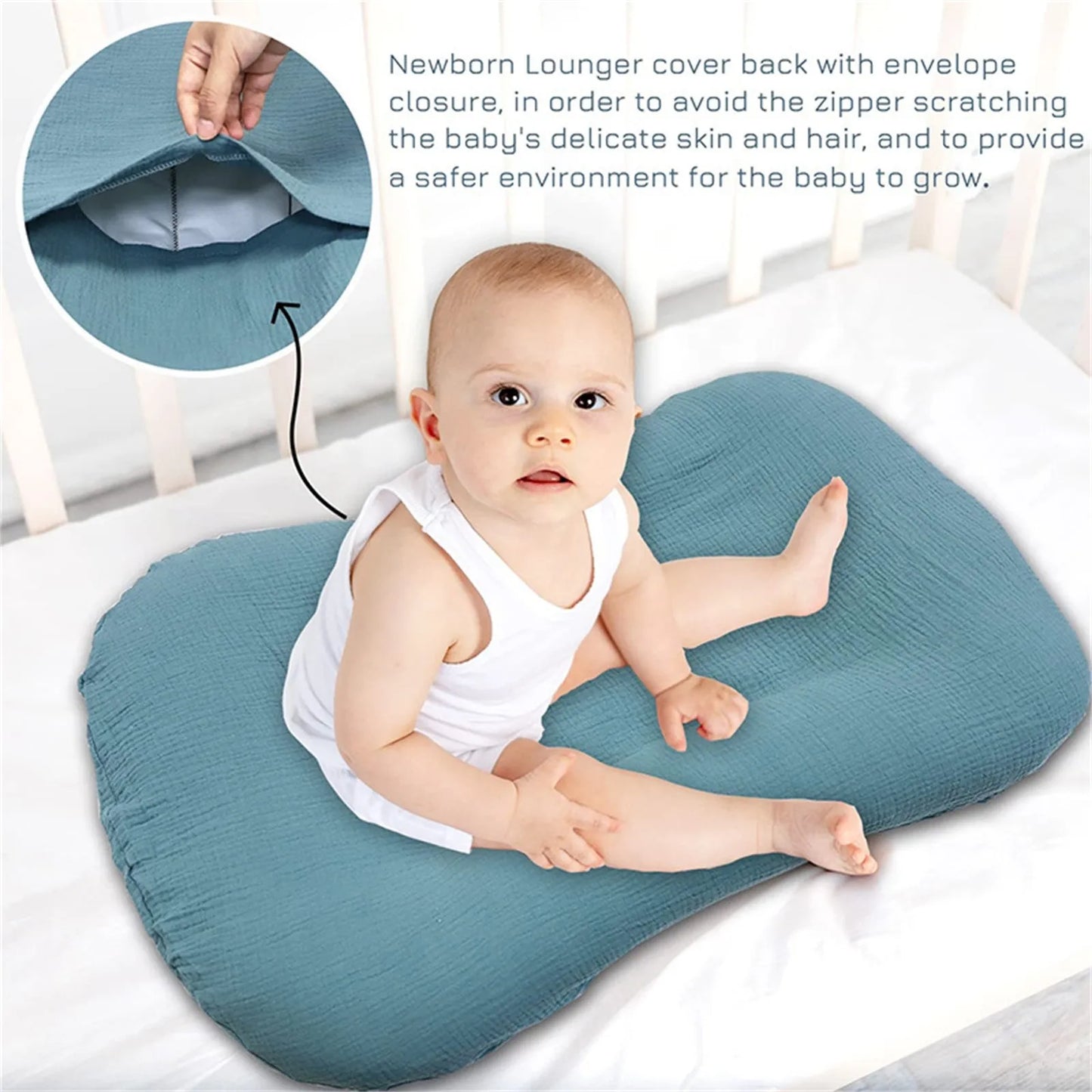 Babynest Bezug Musselin – Weicher Bio-Baumwolle Slipcover für Neugeborenen Lounger, waschbar
