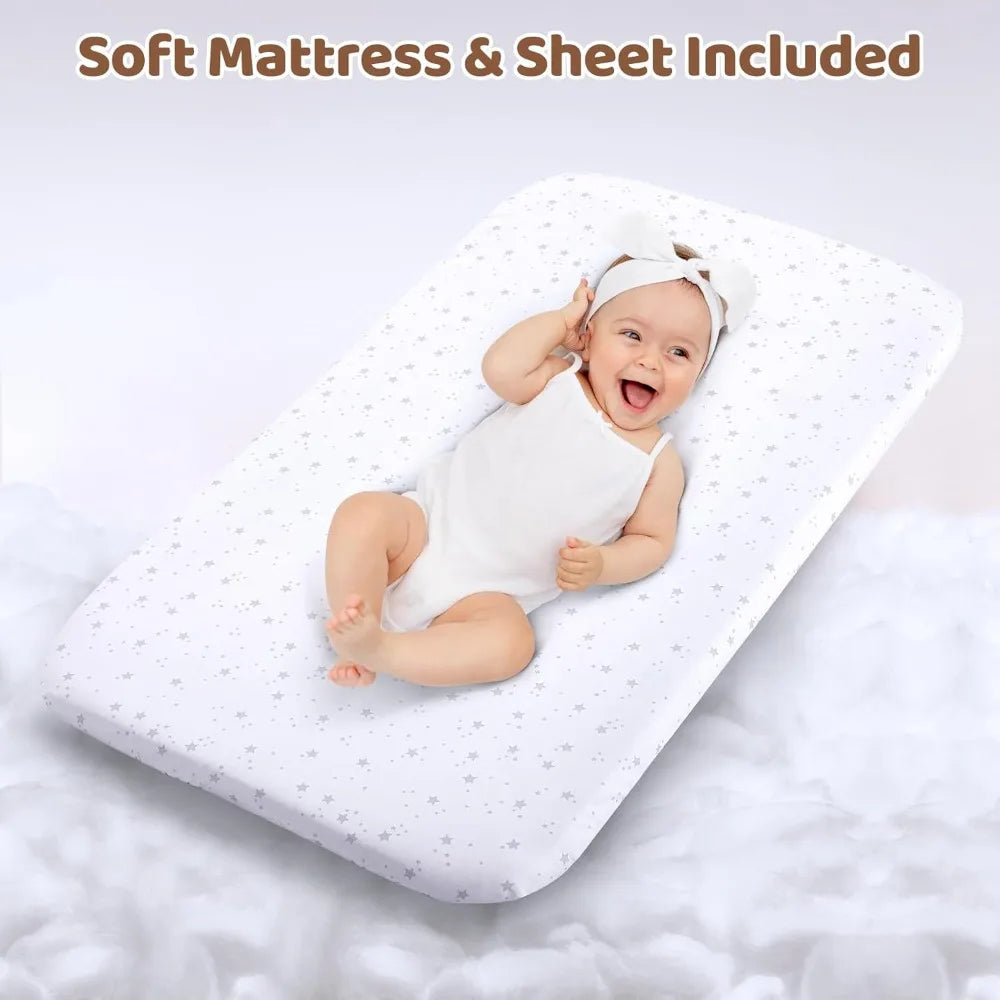 Baby Beistellbett 3-in-1 – Wiege, Co-Sleeper und tragbares Kinderbett mit Rollen und Stauraum