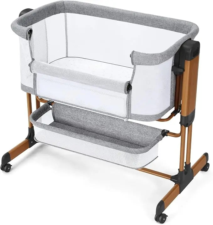 Baby Beistellbett 3-in-1 – Wiege, Co-Sleeper und tragbares Kinderbett mit Rollen und Stauraum