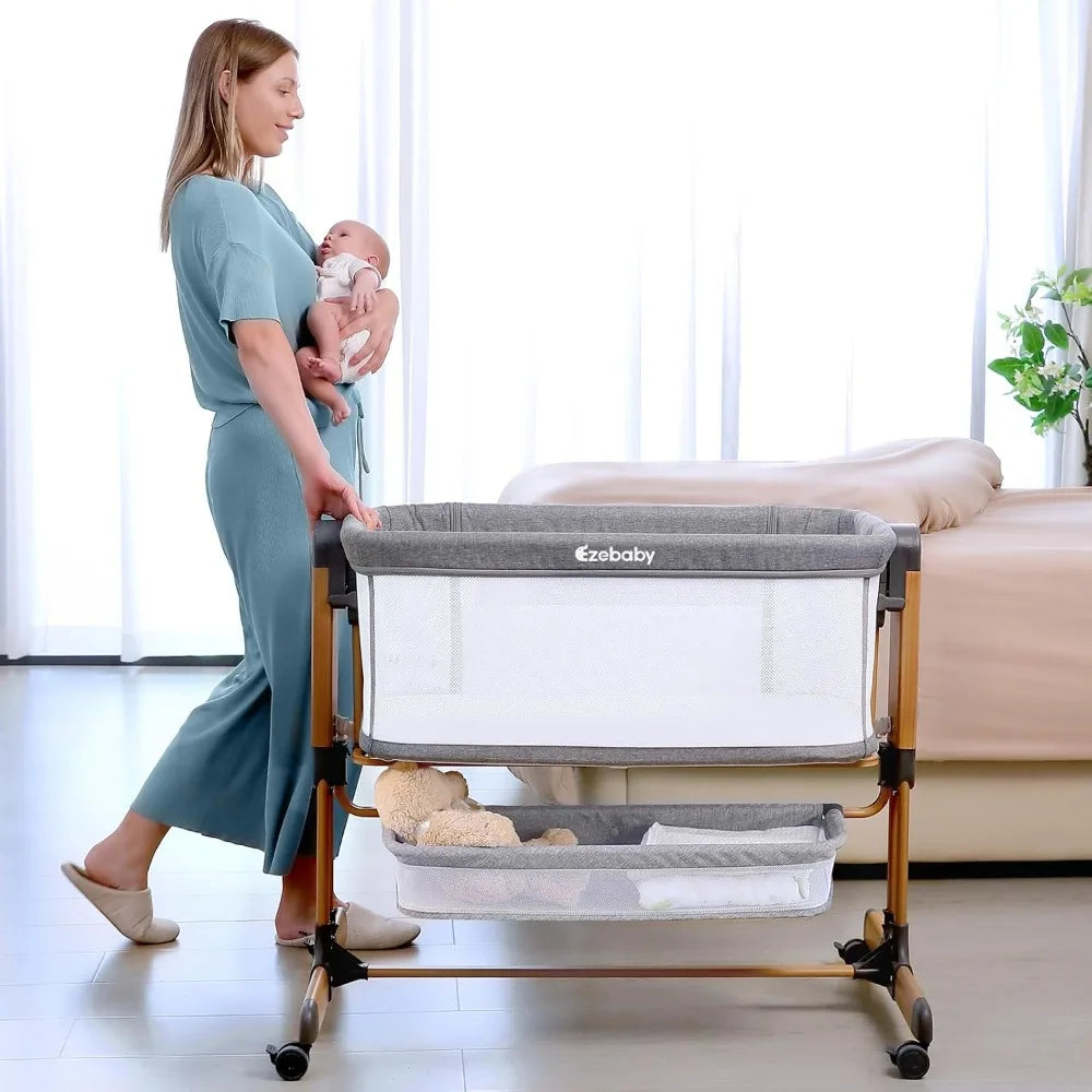 Baby Beistellbett 3-in-1 – Wiege, Co-Sleeper und tragbares Kinderbett mit Rollen und Stauraum