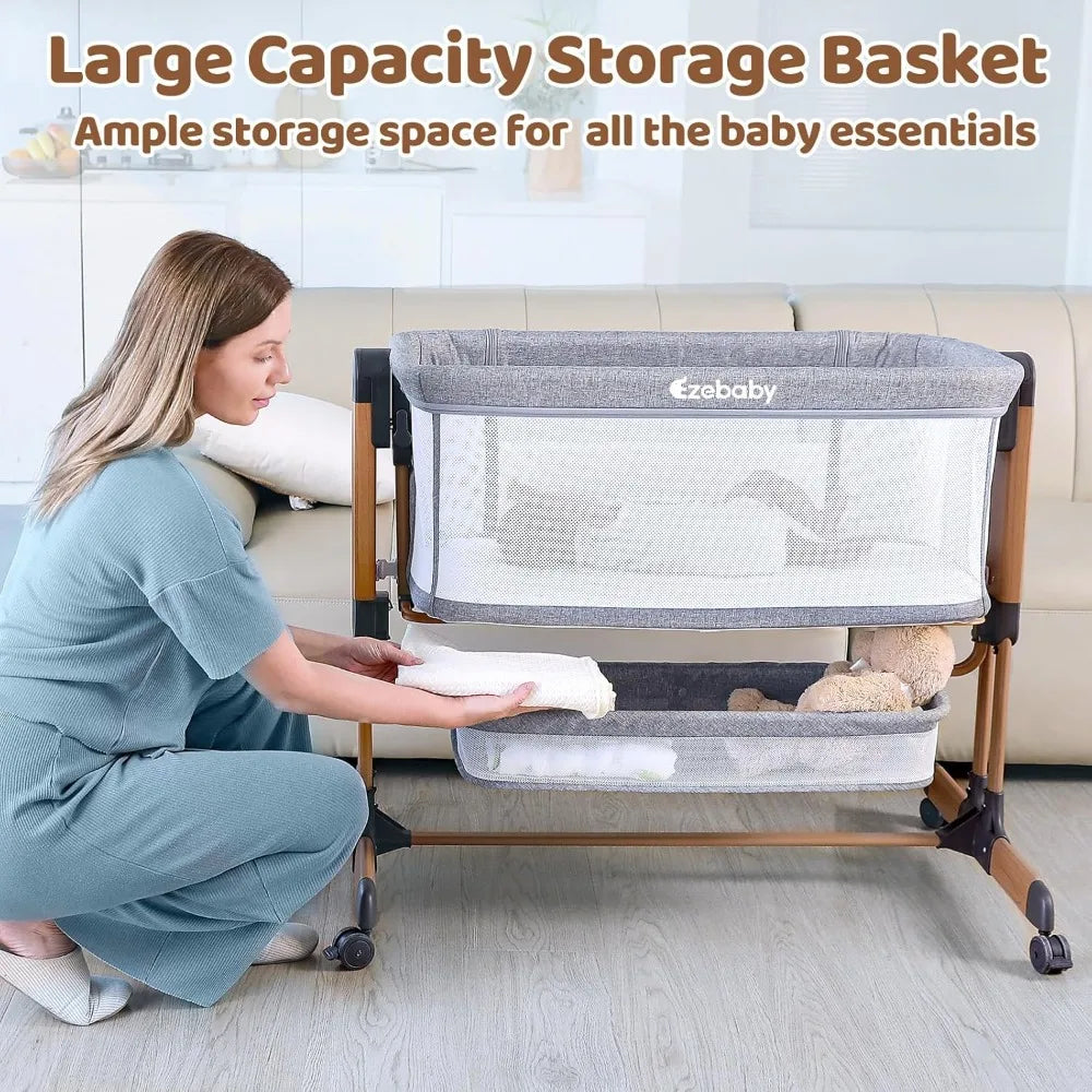 Baby Beistellbett 3-in-1 – Wiege, Co-Sleeper und tragbares Kinderbett mit Rollen und Stauraum