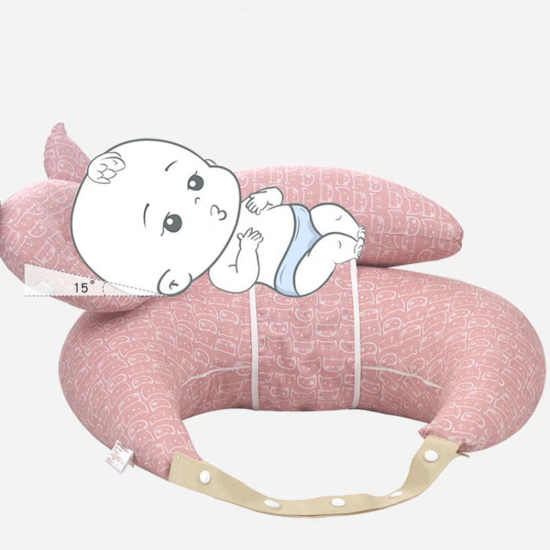 Ergonomisches Stillkissen (100% Baumwolle) - Mit Schultergurt für Freihändiges Füttern - 15° Winkel